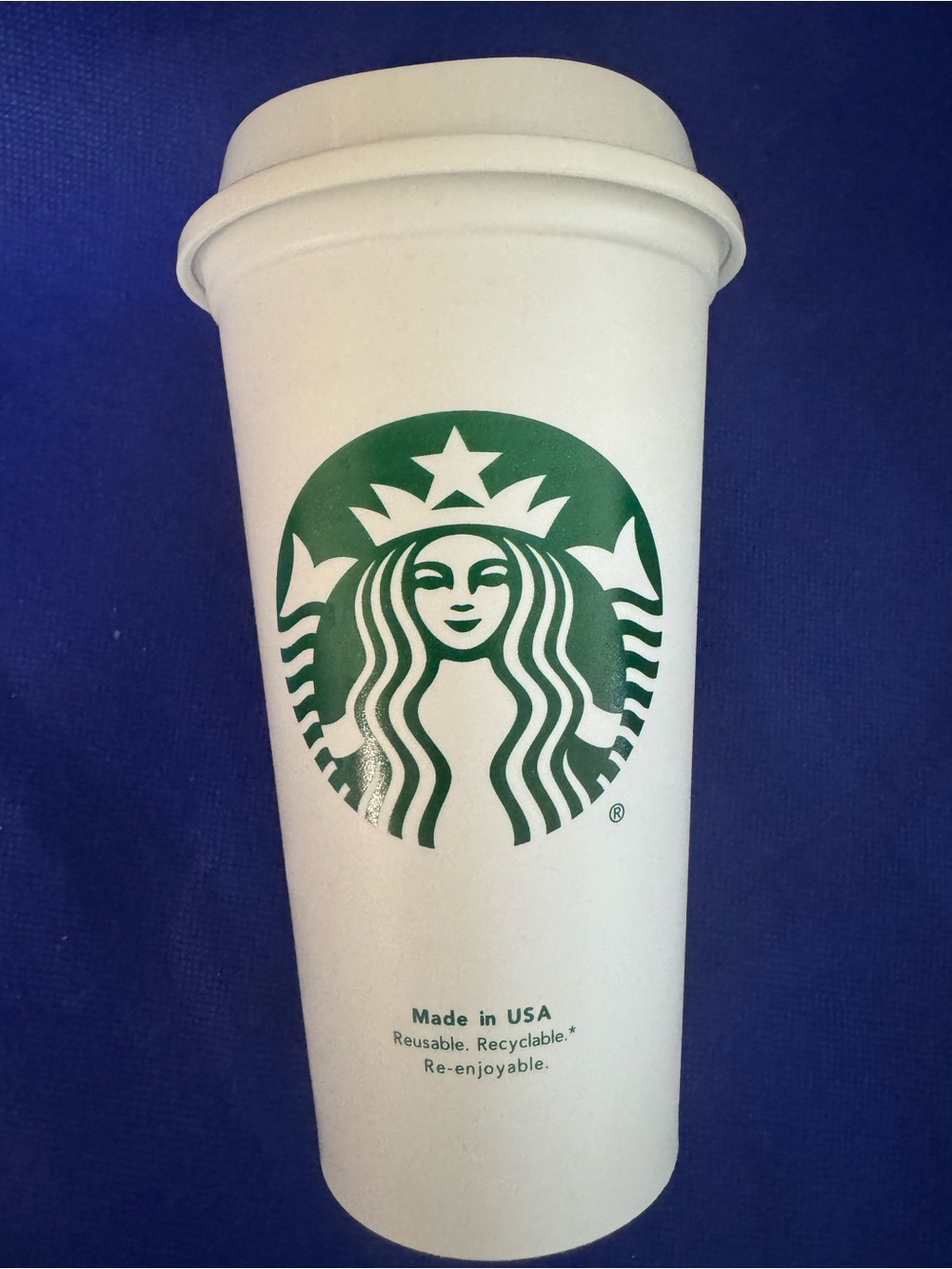 Starbucks w/ lid reusable plastic White drink cup  Iconic Green Siren Logo. NWOT